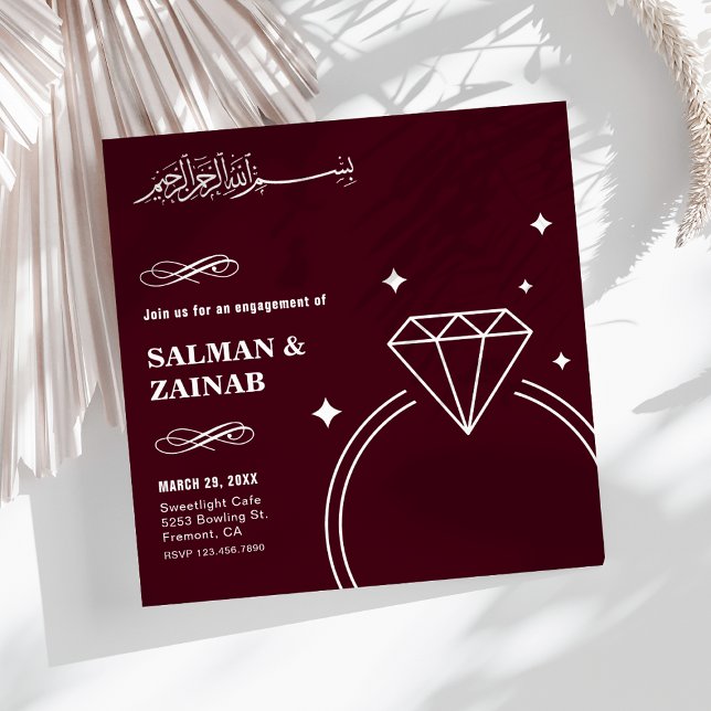 Burgundy Diamond Ring Islamic Muslim Engagement Invitation (Creator Uploaded)