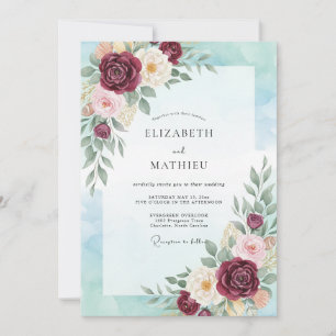Burgundy Divine Watercolor Wedding Invitation