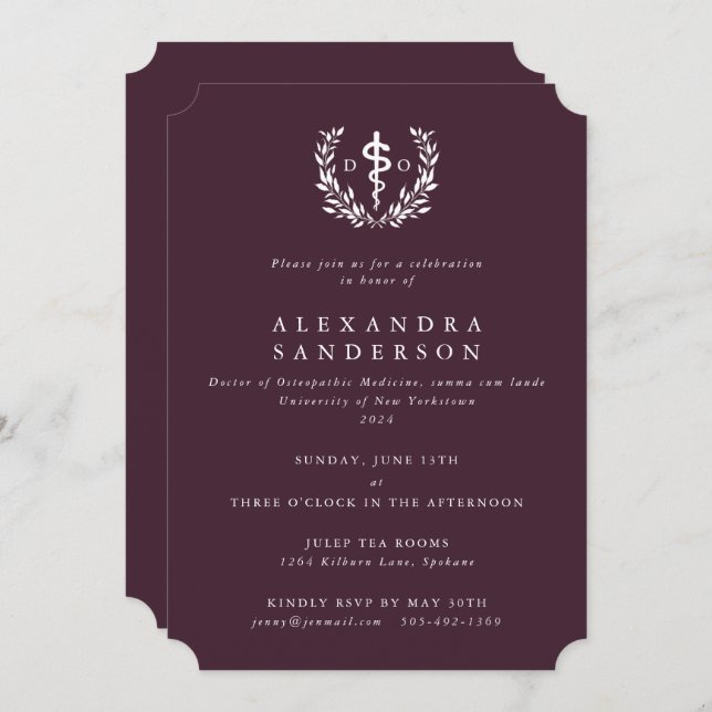 Burgundy Doctor of Osteopathic Medicine Graduation Invitation (Front/Back)