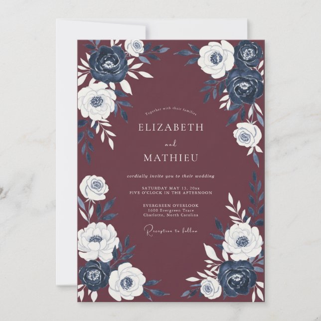 Burgundy Dramatic Winter Wedding Invitation (Front)