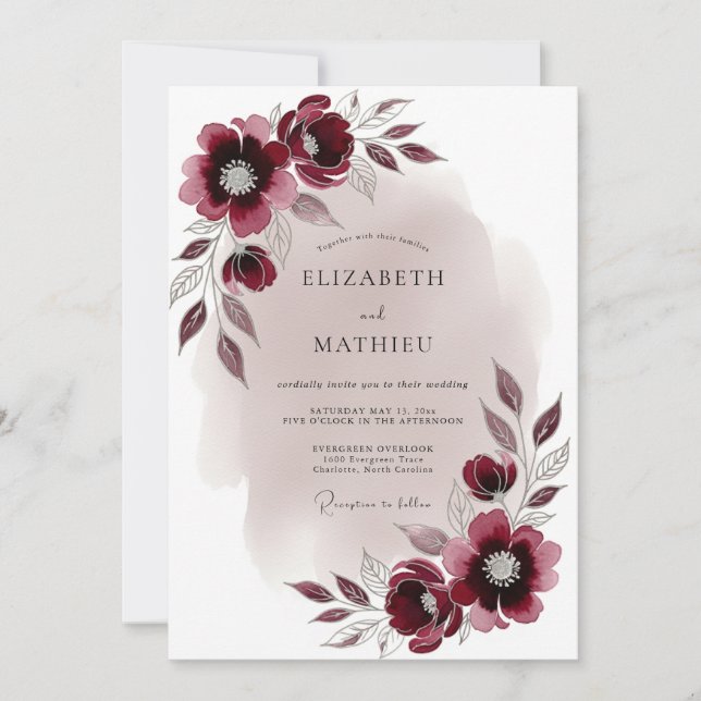 Burgundy Dreamy Romantic Wedding Invitation (Front)
