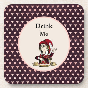 Burgundy Drink Me Mad Hatter Alice in Wonderland Coaster