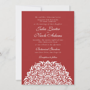 Burgundy Dust Red Whimsical Floral Mandala Wedding Invitation
