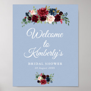 burgundy dusty blue bridal shower welcome sign