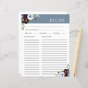 burgundy dusty blue elegant recipe card