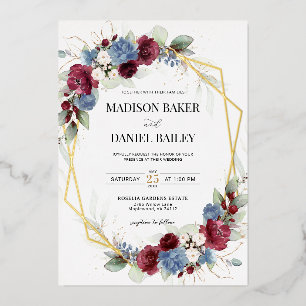 Burgundy Dusty Blue Floral Geometric