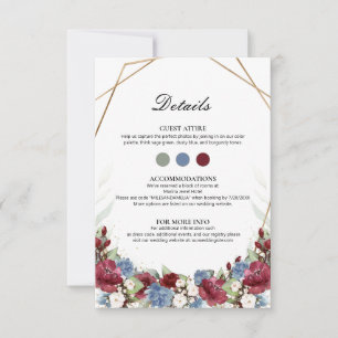Burgundy Dusty Blue Floral Wedding Insert Card