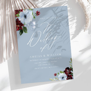burgundy dusty blue floral wedding invitation