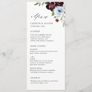 burgundy dusty blue wedding menu