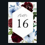 burgundy dusty blue wedding table number<br><div class="desc">modern burgundy dusty blue floral wedding table number.</div>