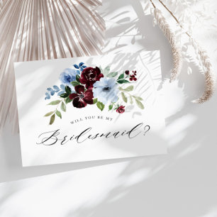 burgundy dusty blue will you be my bridesmaid card