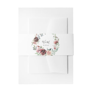 Burgundy & Dusty Blush Pink 5 Floral 2 Invitation Belly Band