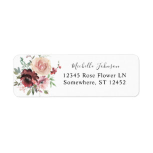 Burgundy & Dusty Blush Pink 5Floral Return Address Label