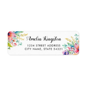 Burgundy Dusty Pink Floral Bouquet Script Name Return Address Label