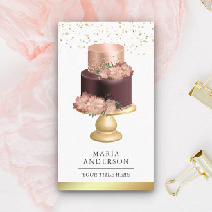 Burgundy Dusty Pink Floral Cake Pastry Chef Bakery Business Card