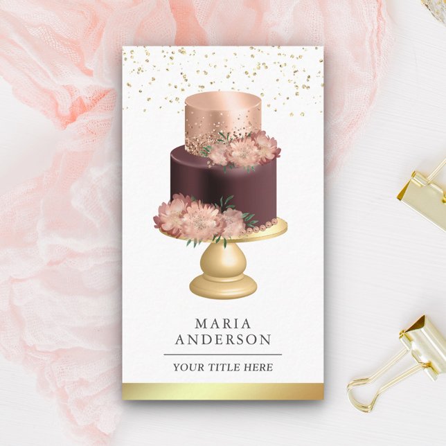 Burgundy Dusty Pink Floral Cake Pastry Chef Bakery Business Card (Creator Uploaded)
