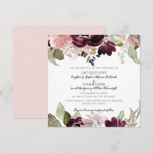Burgundy Dusty Pink Floral Elegant Foliage Wedding Invitation