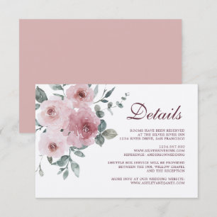 Burgundy Dusty Pink Floral Wedding Details Enclosure Card