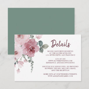 Burgundy Dusty Pink Floral Wedding Details  Enclosure Card