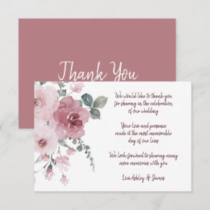 Burgundy Dusty Pink Floral Wedding Thank You Enclosure Card