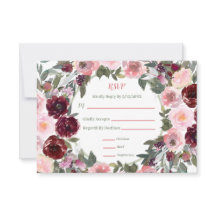 Burgundy Dusty Pink Rose Watercolor Wedding RSVP