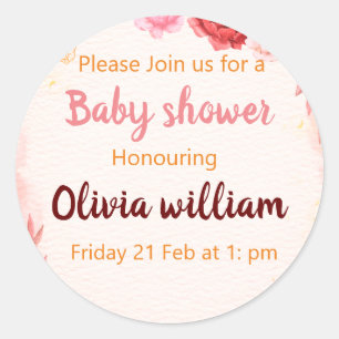 Burgundy Dusty Pink Watercolor flowers baby shower Classic Round Sticker