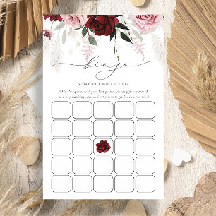 Burgundy Dusty Rose Bridal Shower Bingo Game Card