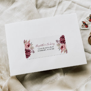 Burgundy Dusty Rose Floral Wedding RSVP Address Label