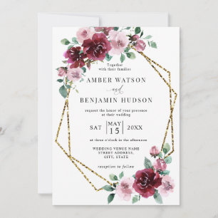Burgundy Dusty Rose Gold Foil Floral Wedding Invitation