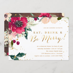 Burgundy "Eat Drink & Be Merry" Rehearsal Dinner Invitation