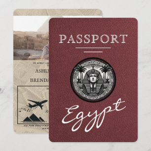 Burgundy Egypt Passport Wedding Invitation