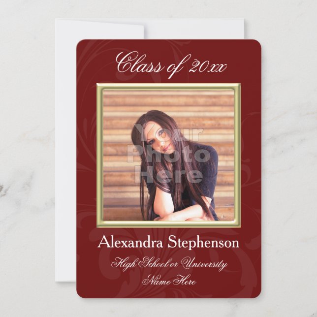 Burgundy Elegance Graduation Announcement (Front)