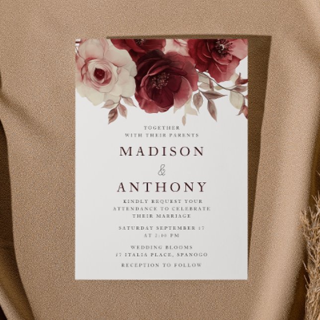 Burgundy Elegance Vintage Rose Wedding Invitation (Creator Uploaded)