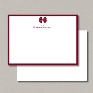 Burgundy Elegant Bow Border Custom Name Wedding Card
