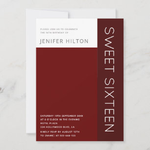 Burgundy elegant colour block sweet sixteen  invitation