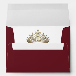Burgundy Elegant Crown Gold Tiara Royal Princess  Envelope