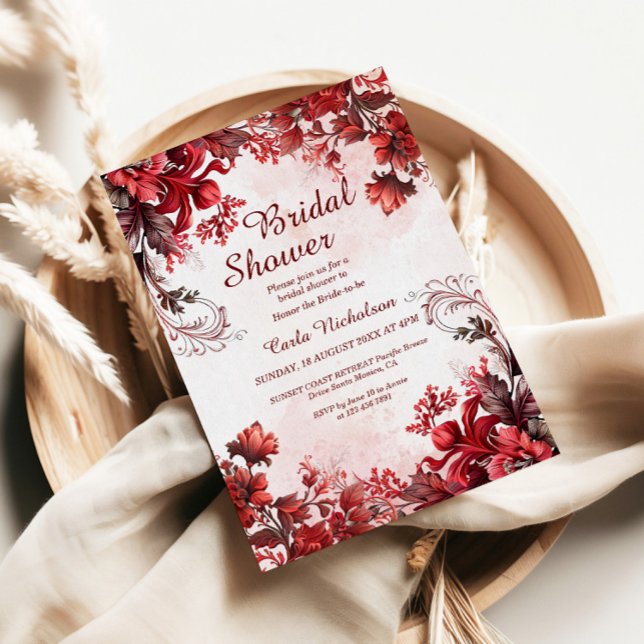 Burgundy Elegant Floral Bridal Shower Invitation (Creator Uploaded)