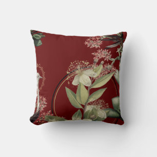 Burgundy Elegant Floral Design Throw Pillow