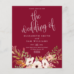 Burgundy Elegant Floral Fall Budget Wedding Invite Flyer