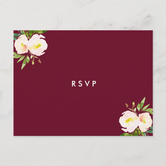 Burgundy Elegant Floral Quinceanera RSVP Invitation Postcard (Front)