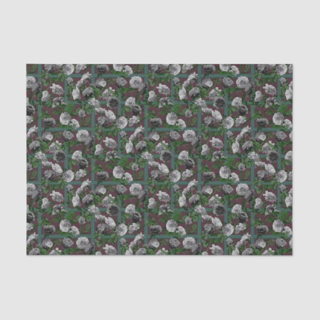 Burgundy Elegant Floral Roses Tissue Paper (Front)