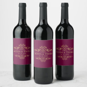 Burgundy Elegant Frame Personalised Wedding Wine Label