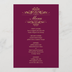Burgundy elegant golden frame wedding menu