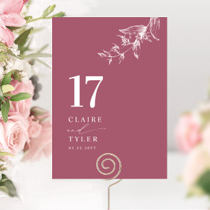 Burgundy Elegant, Minimal Botanical Wedding  Table Number