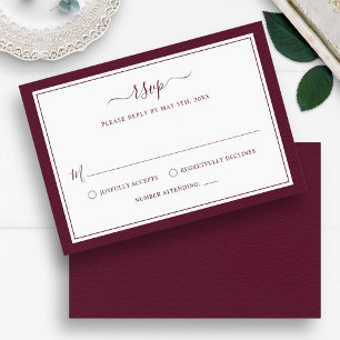 Burgundy Elegant Minimalist Border Script Wedding RSVP Card