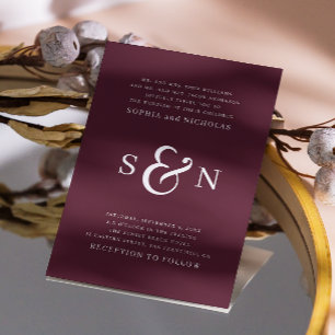 Burgundy elegant minimalist typography wedding invitation