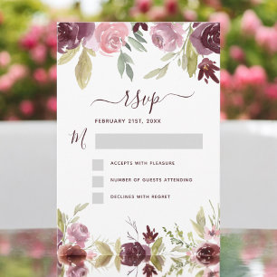 Burgundy Elegant Modern Floral Watercolor RSVP Invitation