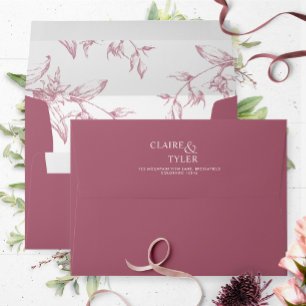 Burgundy Elegant Modern Formal, Floral Wedding Envelope