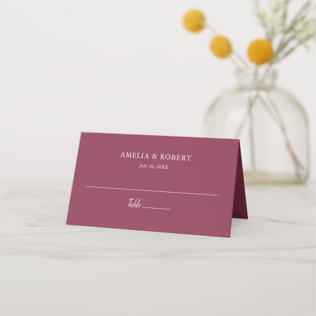 Burgundy Elegant Modern Simple Place Card (Front)
