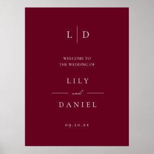 Burgundy Elegant Monogram Wedding Welcome Sign
